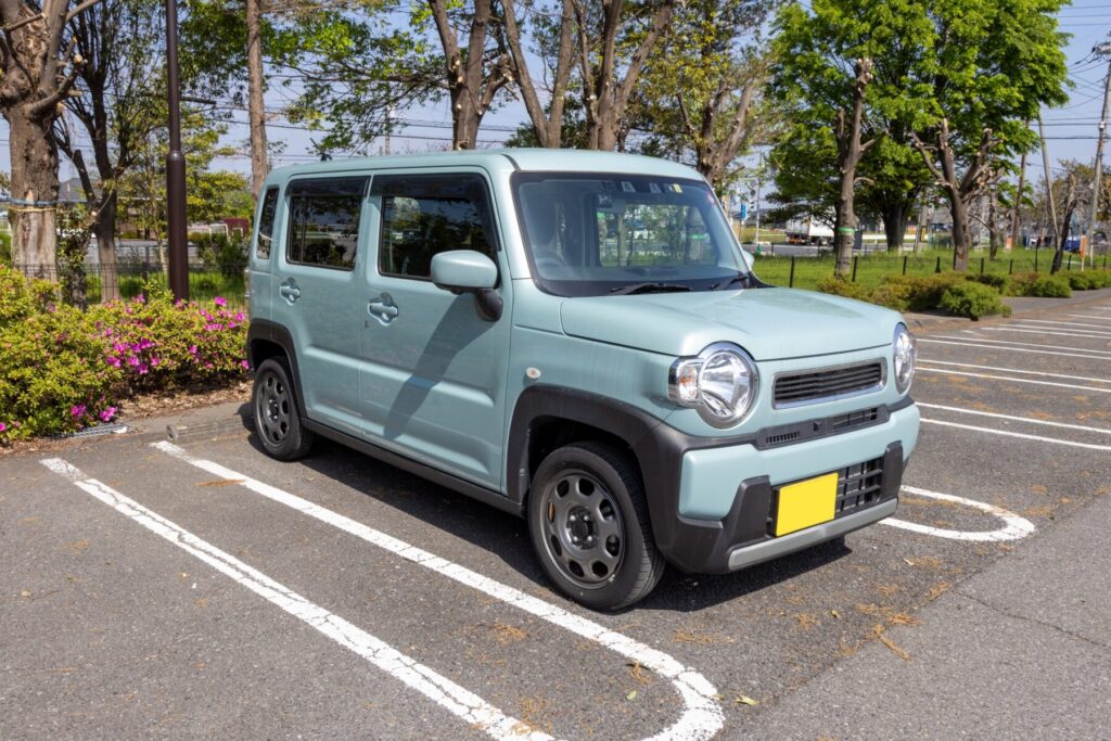 駐車場にピタリと入れた軽自動車