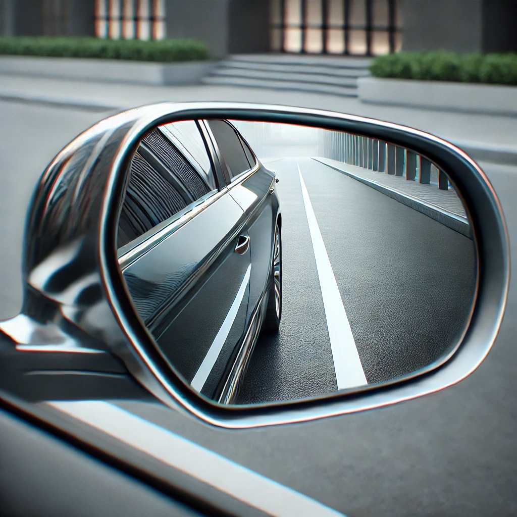 サイドミラーに映る道路のセンターライン