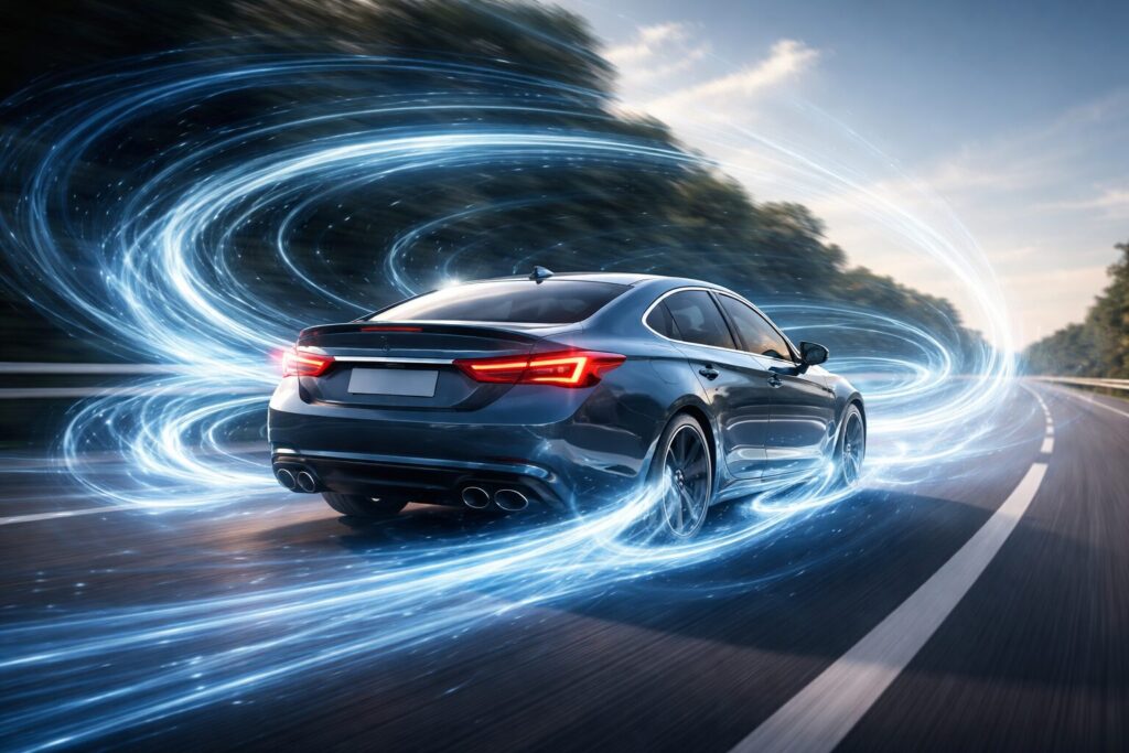 走る車の回りを静電気が囲んでいる