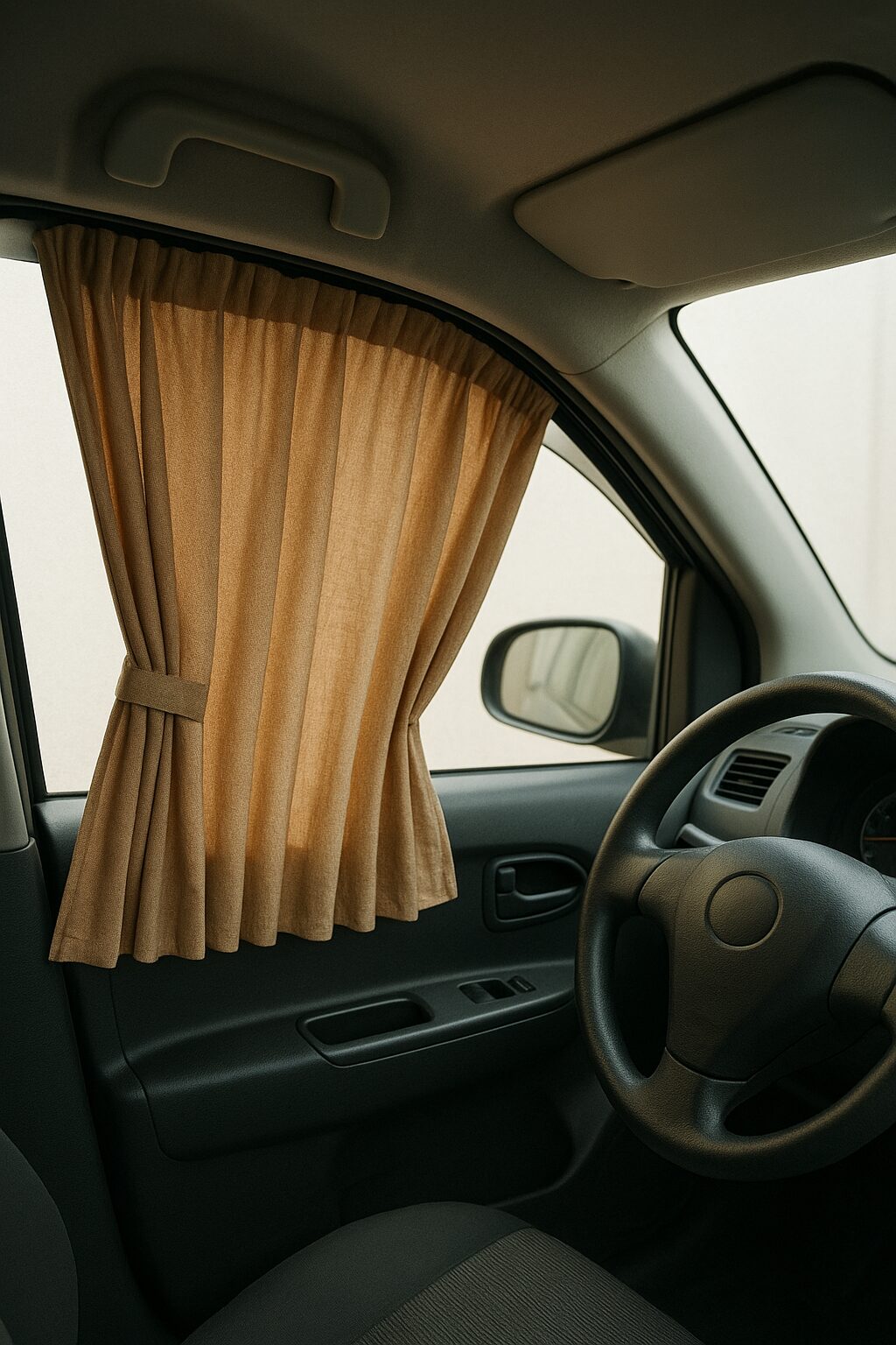 運転席窓にカーテンがかかっている車