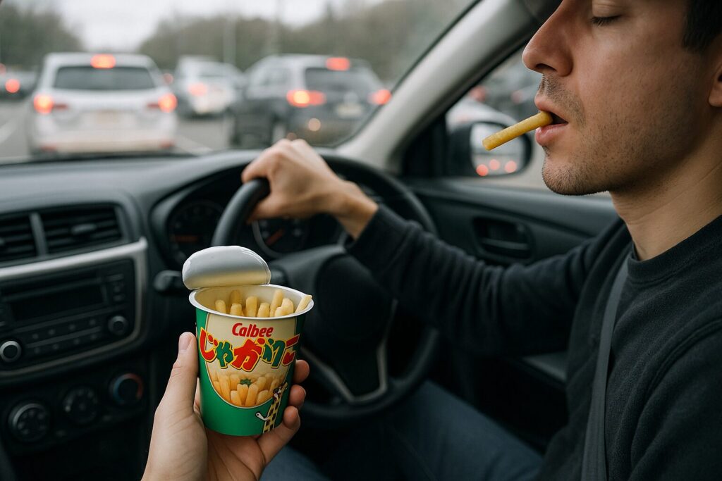 ジャガリコを食べる運転手