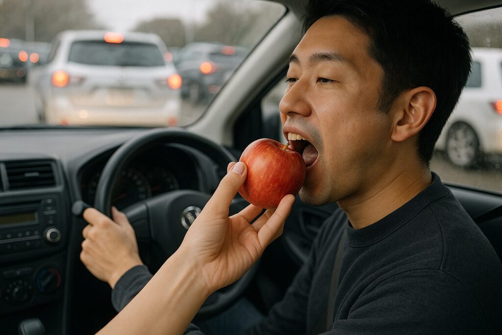 リンゴを食べる運転手