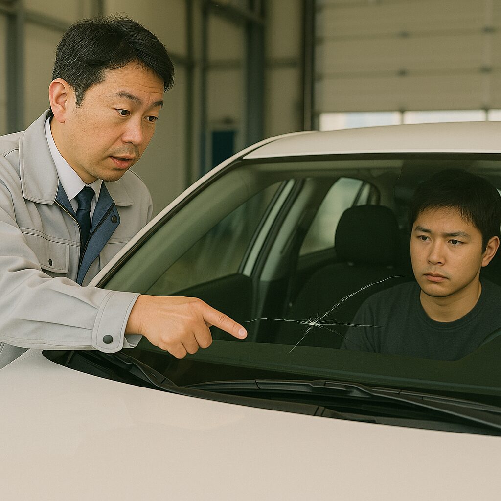 車検のときにフロントガラスのヒビを検査官に指摘される