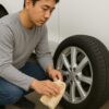 アルミホイールのくすみを磨く男