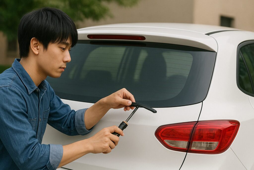 リアワイパーを外す男