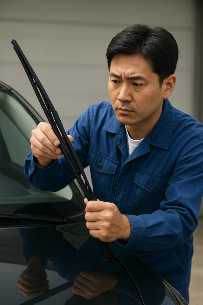 ワイパーをチェックする整備士
