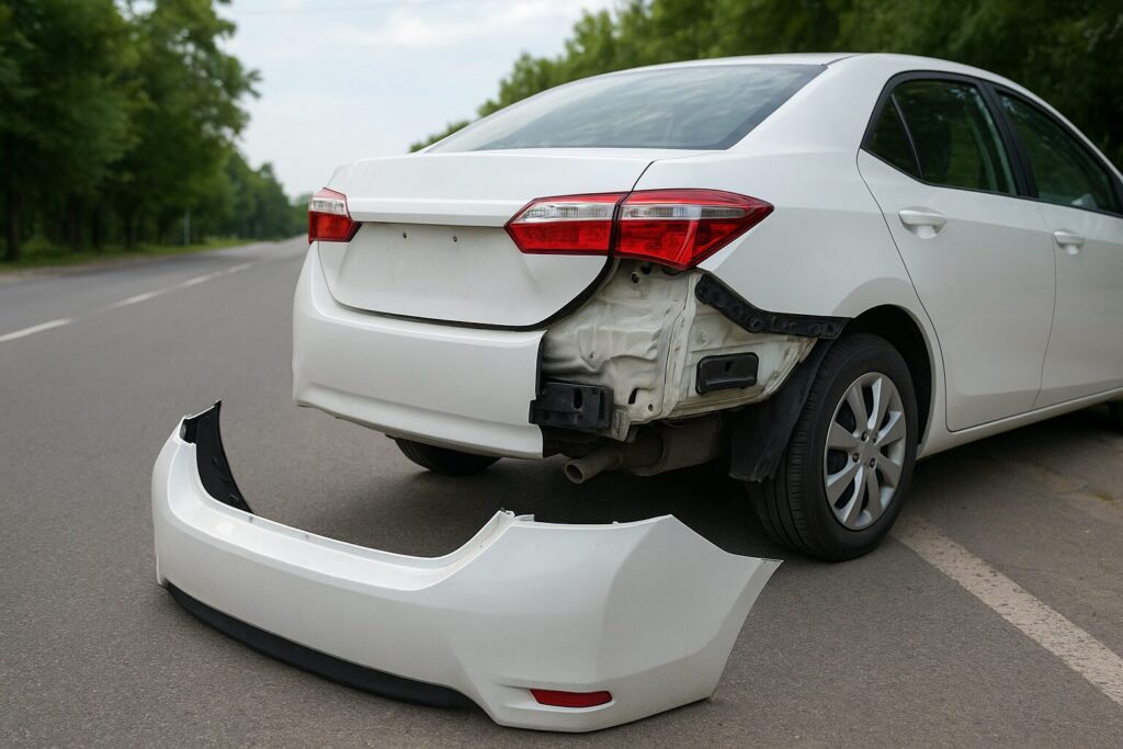 外れたリアバンパー