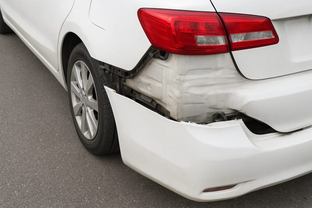 左側のリアバンパーが外れてる状態