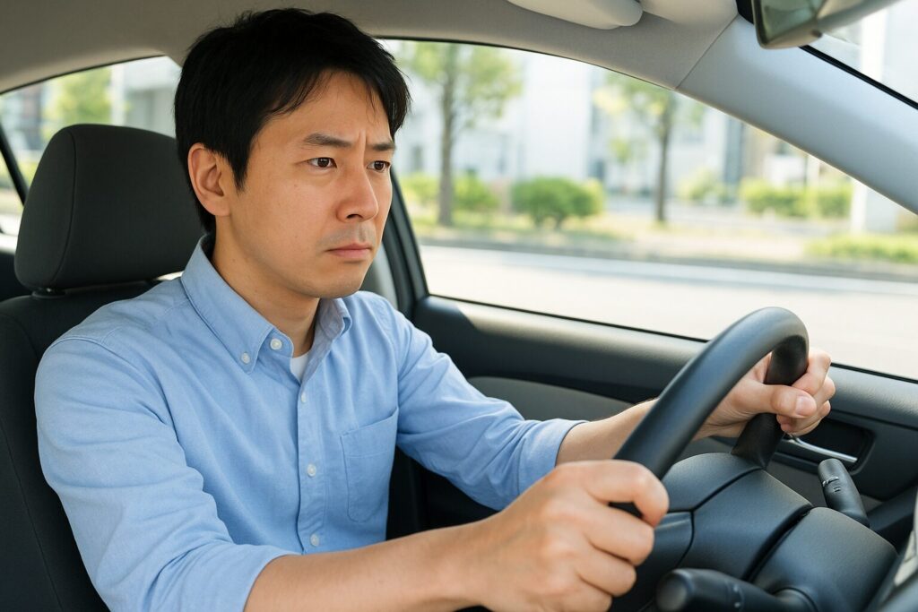 ハンドルを握って運転している男