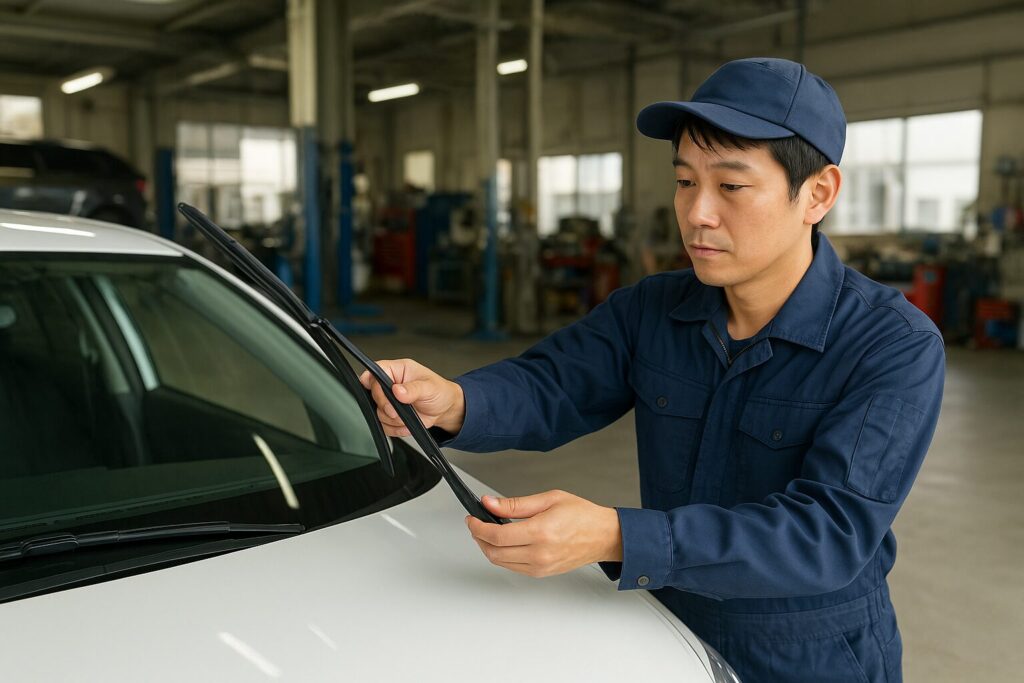 ワイパーを交換する男