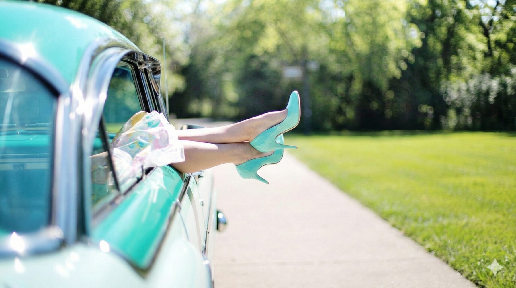 ドライブを楽しむ若い女性