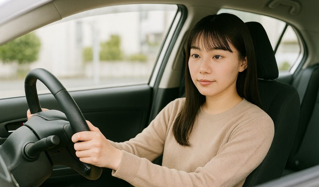 正しい姿勢で運転する女
