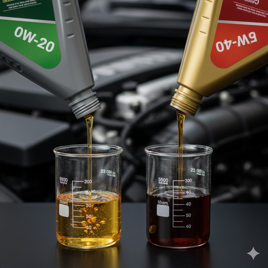 0ｗ-20と5ｗ-40のオイルの粘度の見比べ