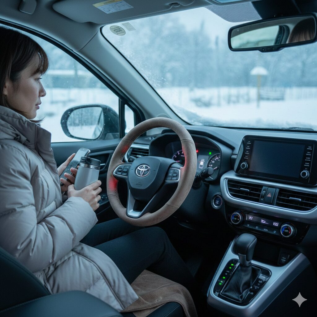 ハンドルヒーターをonにして車