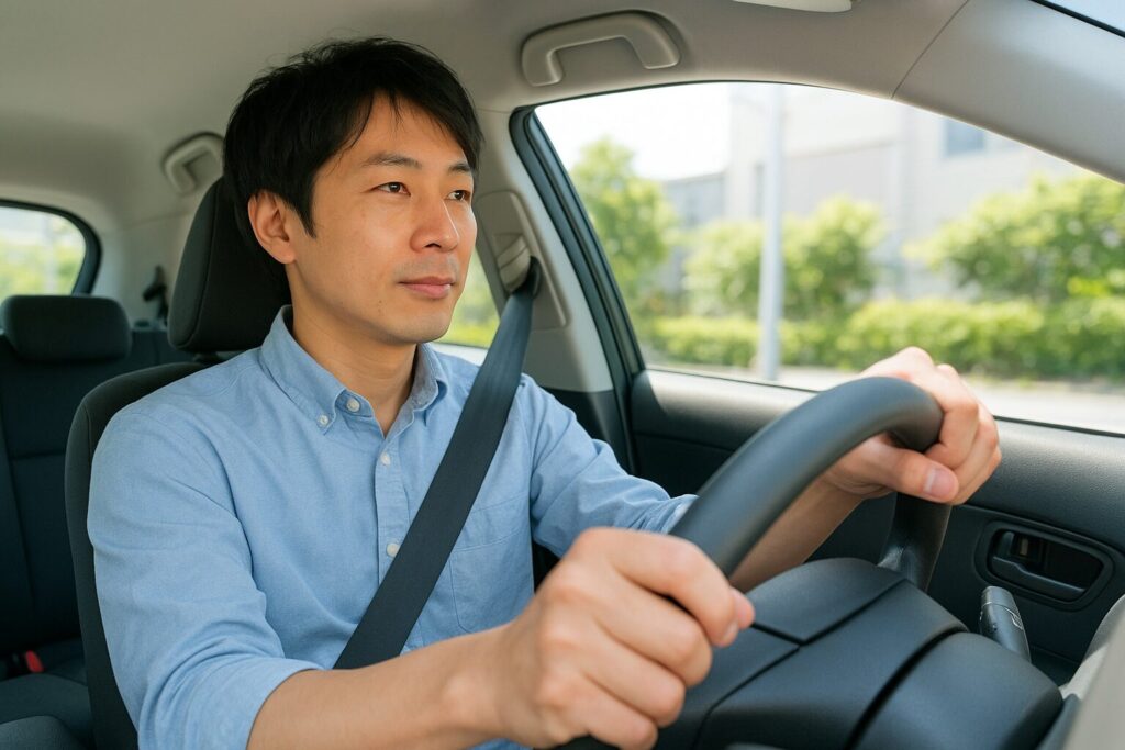 車でドライブをする若い男