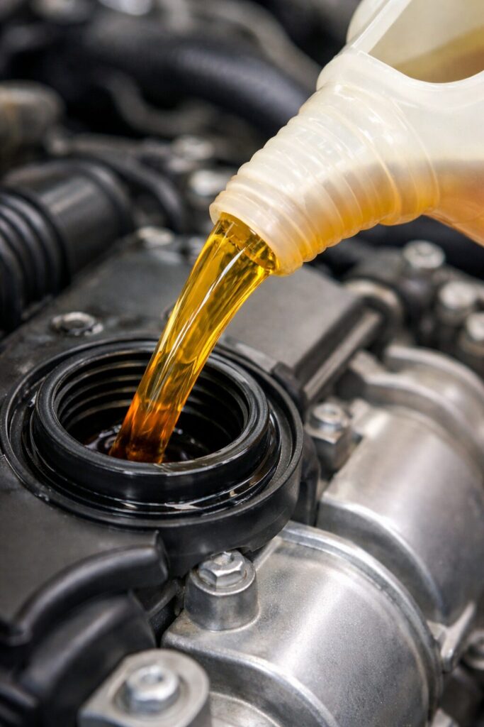 エンジンに新品オイルを入れる