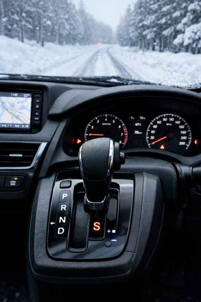 ATミッションレバーをS
に入れる