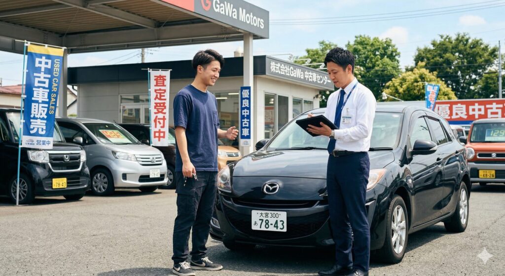 自分の車を査定してもらっている