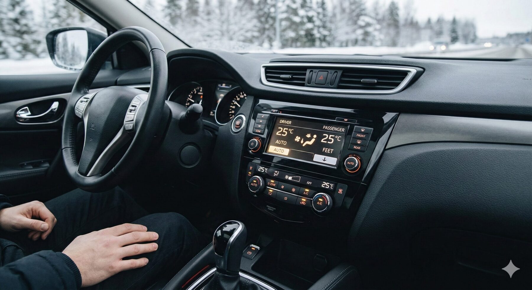 車内の暖房温度を25度に設定している