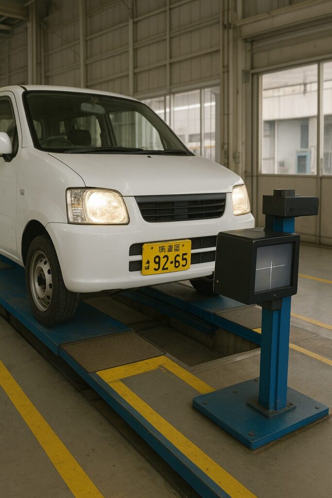 車検でヘッドライトの検査中