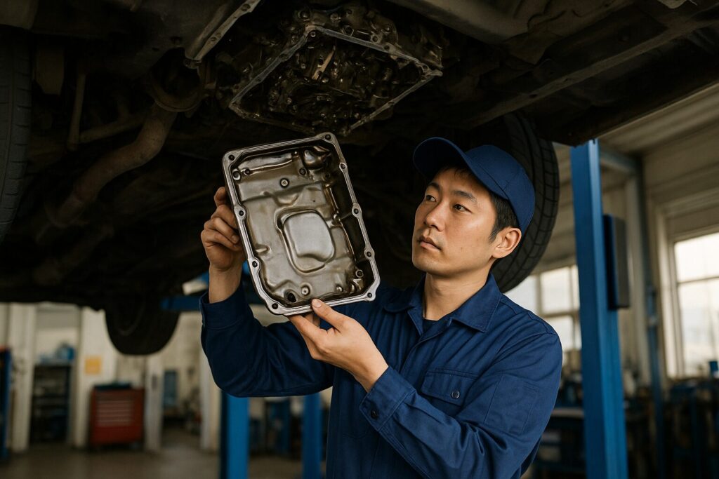 cvtのオイルパンを外し清掃する