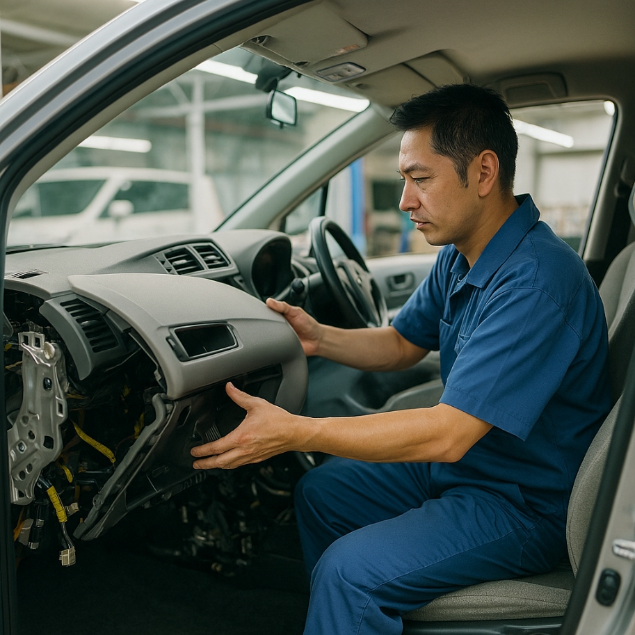 助手席前のエアコンフィルターを確認する