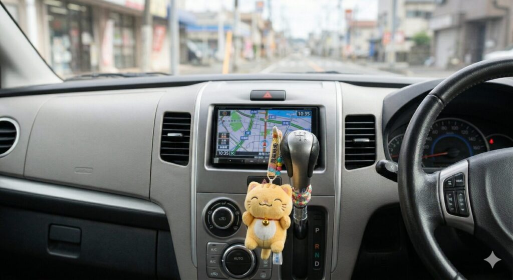 シフトレバーにぶら下げられたぬいぐるみ