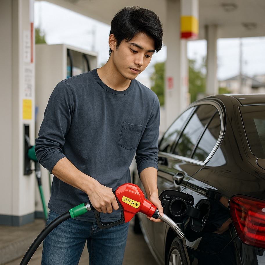 ガソリンスタンドで給油する